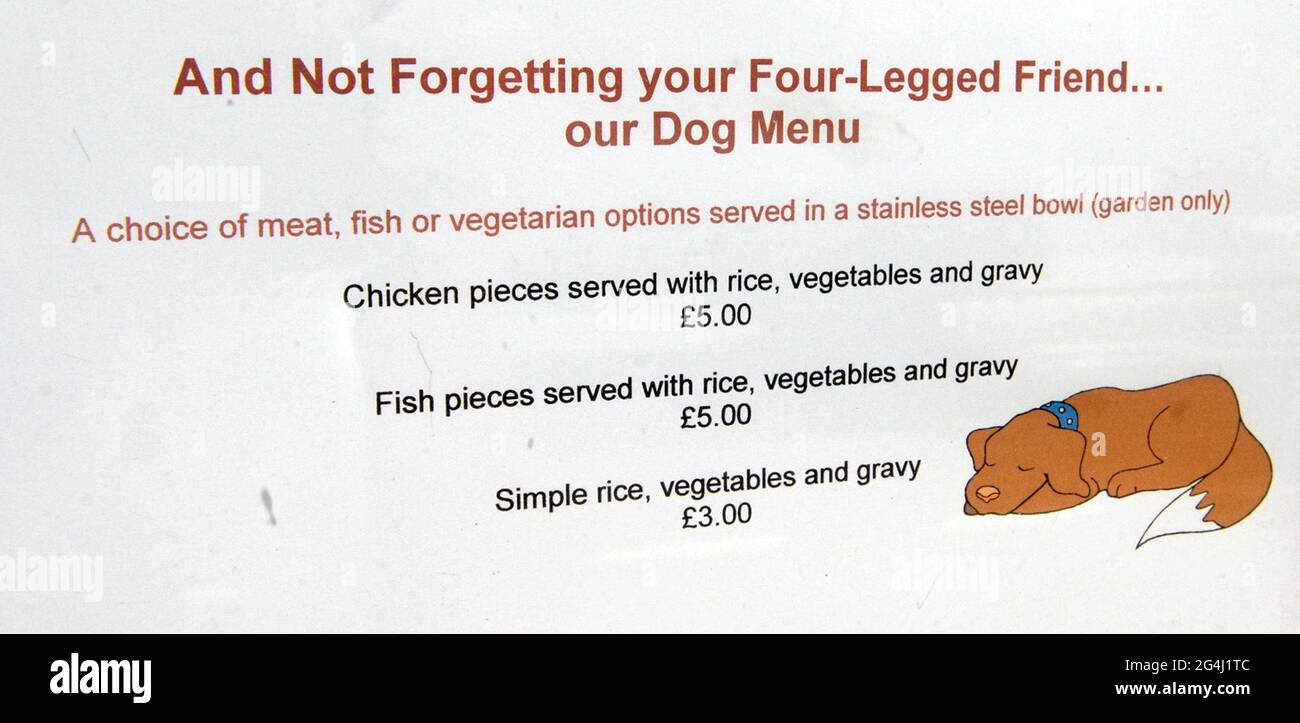 THE DOGS MENU AT THE TEMPEST RESTAURANT IN CHRISTCHURCH DORSET  PIC MIKE WALKER, 2008 Stock Photo