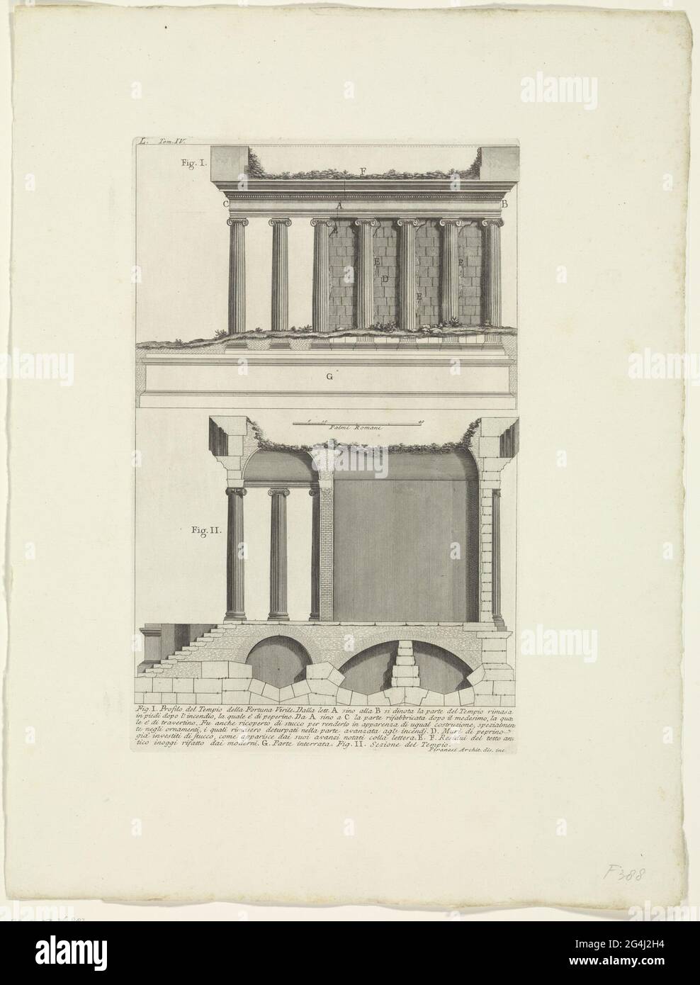 Side view and cross section of the temple of Portunus in Rome