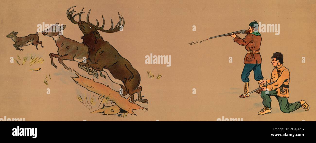 Deer Hunt, circa 1900 Stock Photo