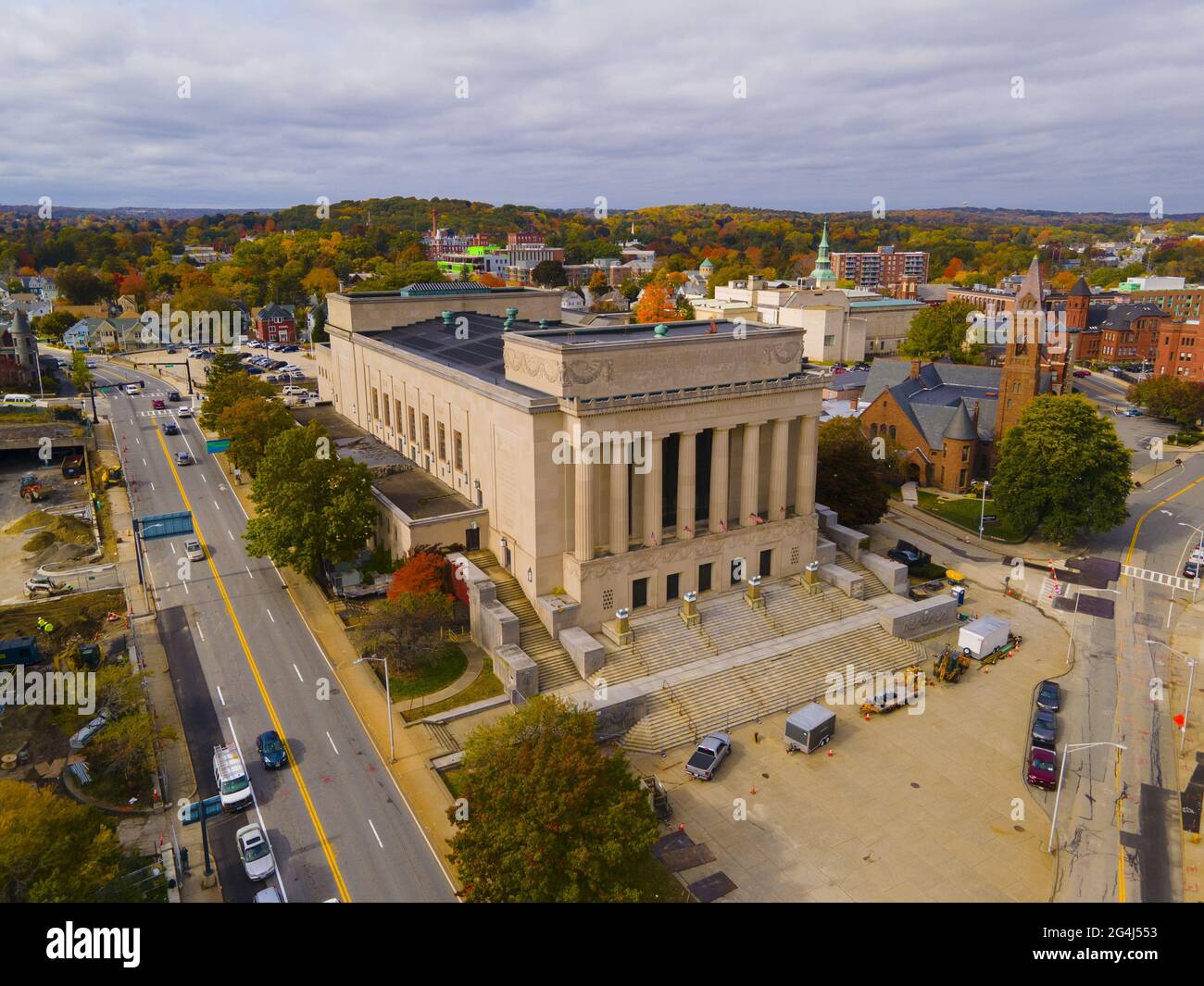 Worcester Memorial Auditorium aerial view at 1 Lincoln Square at