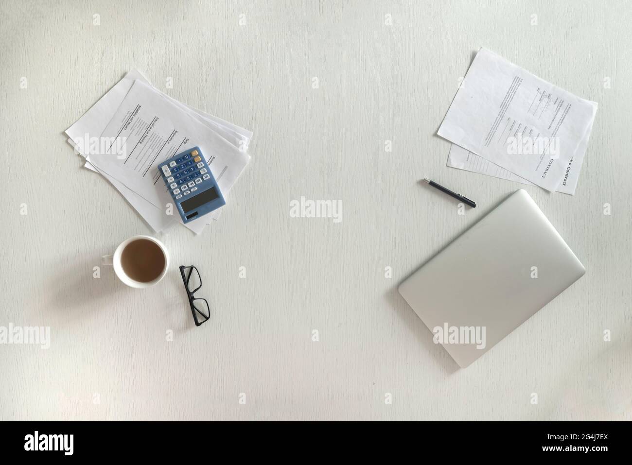 the minimalist work place desk table in black and white tones Stock ...