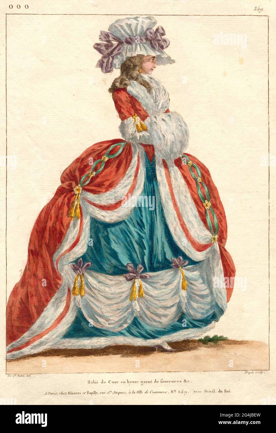 . French queens were expected to set an example in the realm of fashion. As the wife of Louis XVI, Marie Antoinette threw herself into this task with enthusiasm. Together with her marchande de modes Rose Bertin and her hairdresser Léonard, she launched many a new fashion. Court etiquette dictated robes de cour – lavishly embellished gowns with wide skirts. When receiving visitors, Marie Antoinette wore a robe à la polonaise 1 2, but preferred an informal, loose-fitting gown when at her own pavilion in Versailles. This chemise de la reine 3 was quickly adopted by other women of the elite. Stock Photo