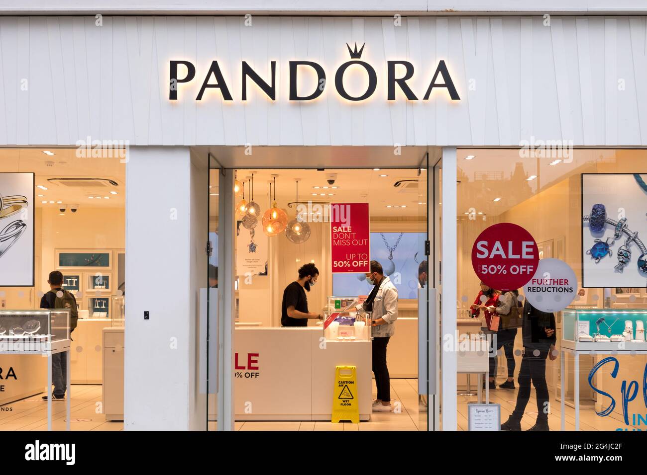 Pandora logo is seen at one of their stores on Oxford Street in London