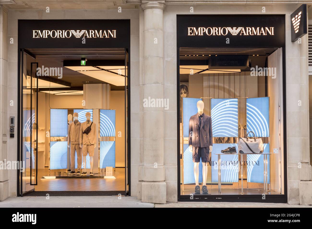 Emporio Armani logo is seen at one of their stores on New Bond Street in  London. (Photo by Belinda Jiao / SOPA Images/Sipa USA Stock Photo - Alamy