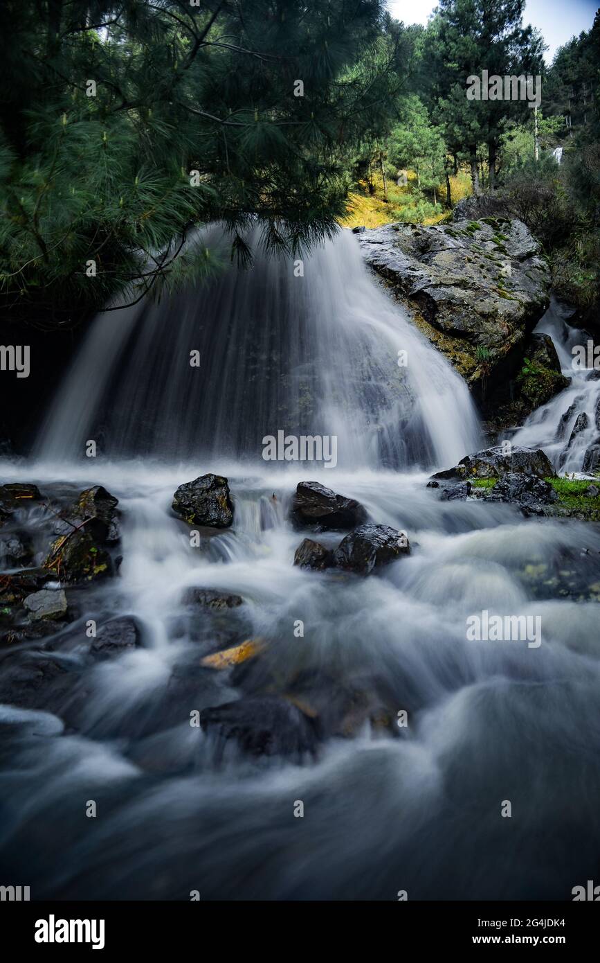 Vertical shot of a scenic waterfall in a forest Stock Photo - Alamy
