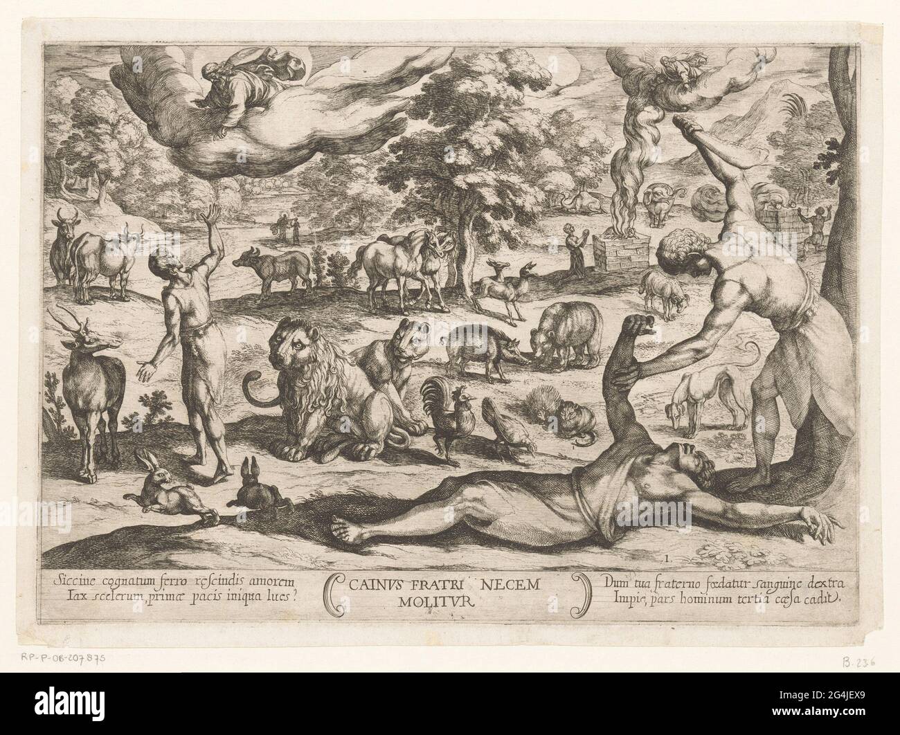 Cain kills Abel; Cainus Fratri Necem Molitur; Oudtestament fighting ...
