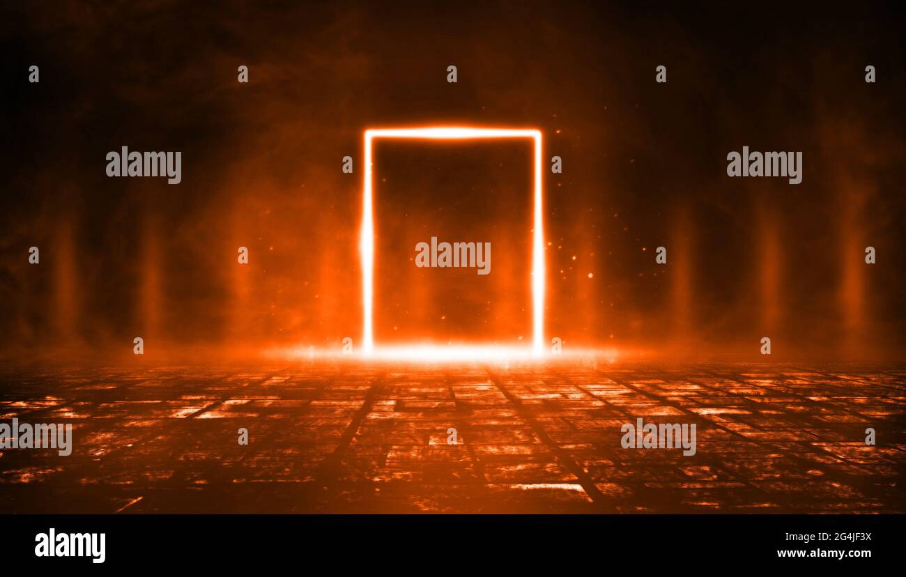 3D Rendering Abstract Door light fantastic scene and room with light