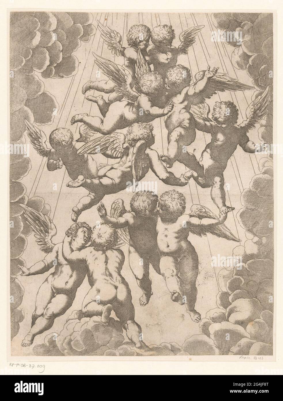 Angels in glory. A group of floating putti, surrounded by clouds Stock ...