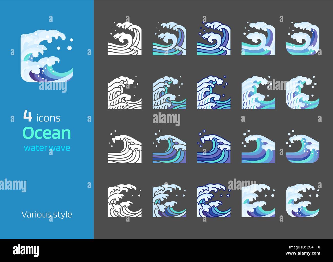 Sea and ocean wave icon various style vector illustration. Colored line ...