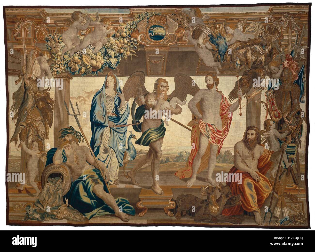 Chronos Element . Tapestry with an allegorical representation of the four elements and ...