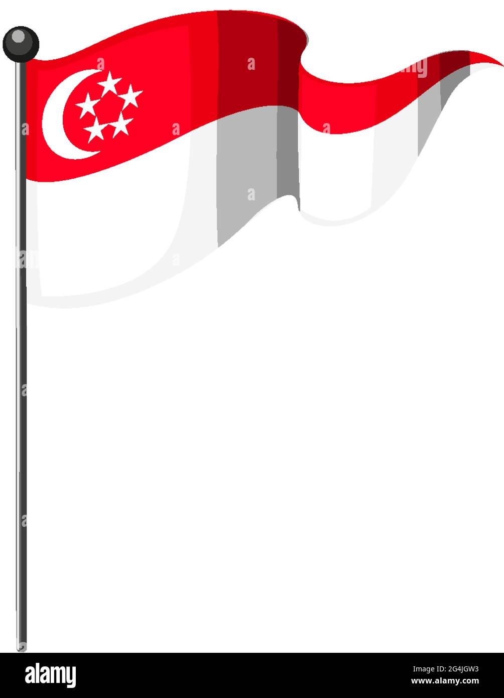 Singapore flag with pole in cartoon style isolated on white background illustration Stock Vector