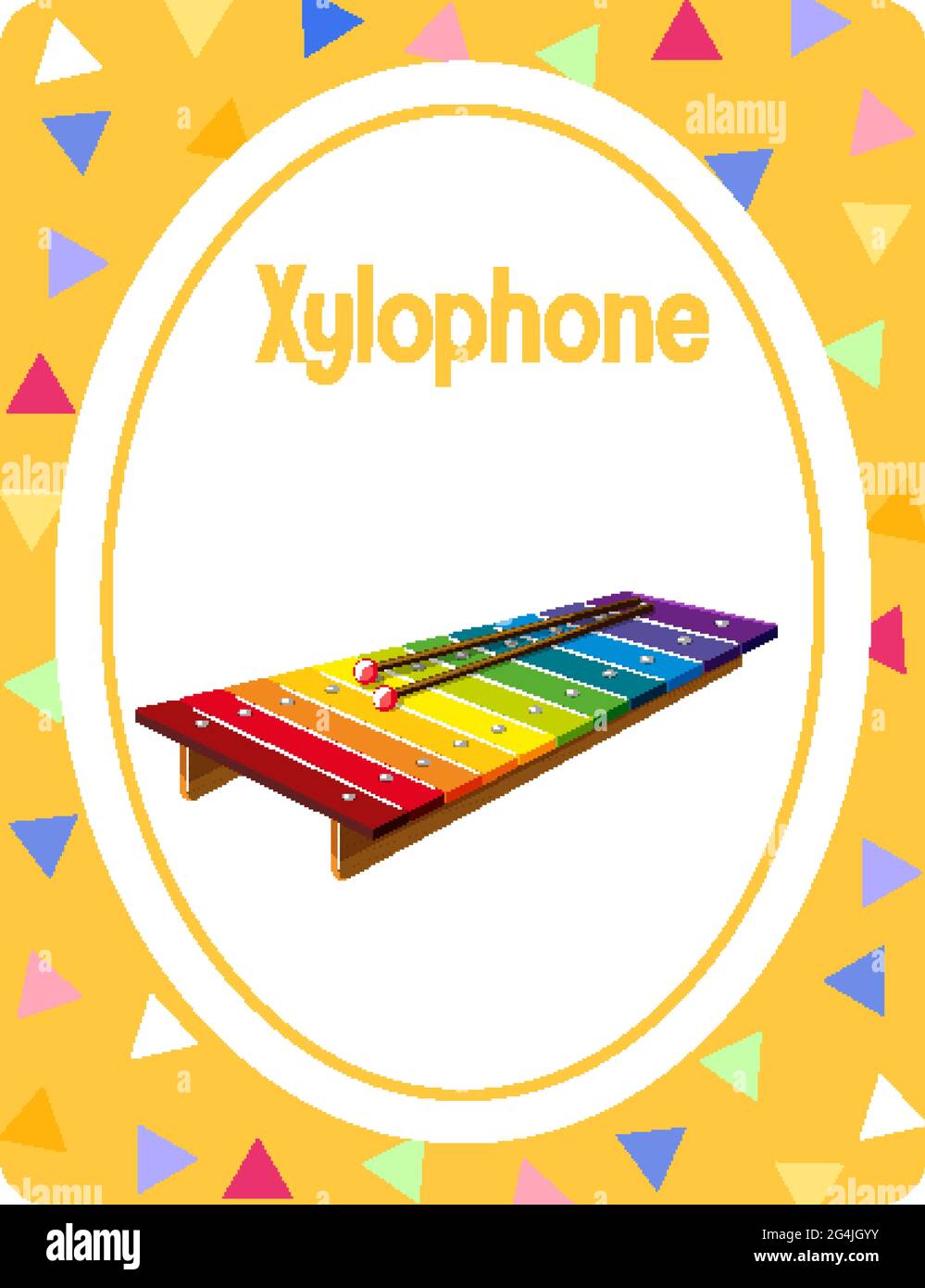 Vocabulary flashcard with word Xylophone illustration Stock Vector
