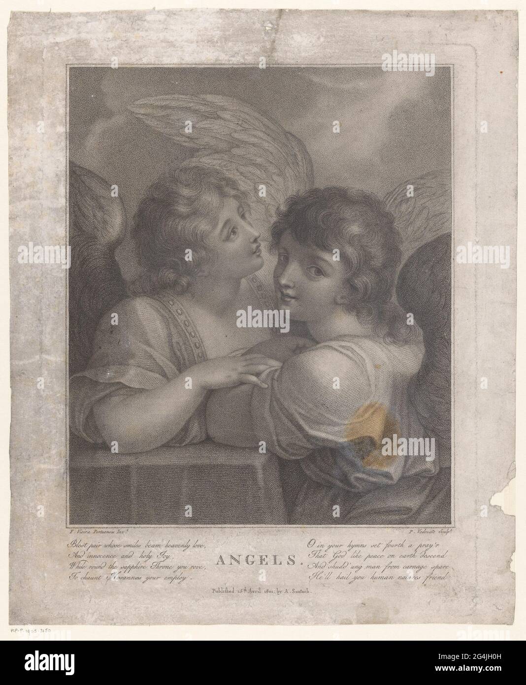 Two angels; Angels. Title and two columns English text in undermarge ...