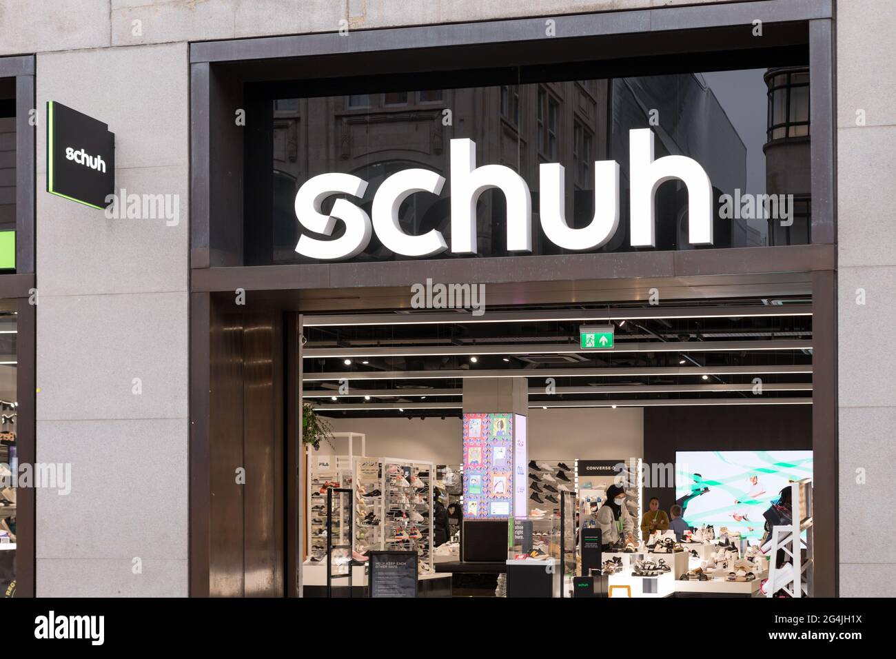 London, UK. 22nd June, 2021. Schuh logo is seen at one of their stores on Oxford Street in London. (Photo by Belinda Jiao/SOPA Images/Sipa USA) Credit: Sipa USA/Alamy Live News Stock Photo