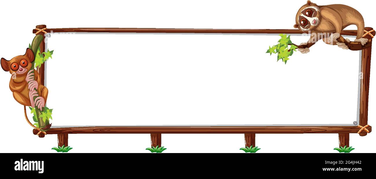 Empty banner with slow loris on white background illustration Stock Vector