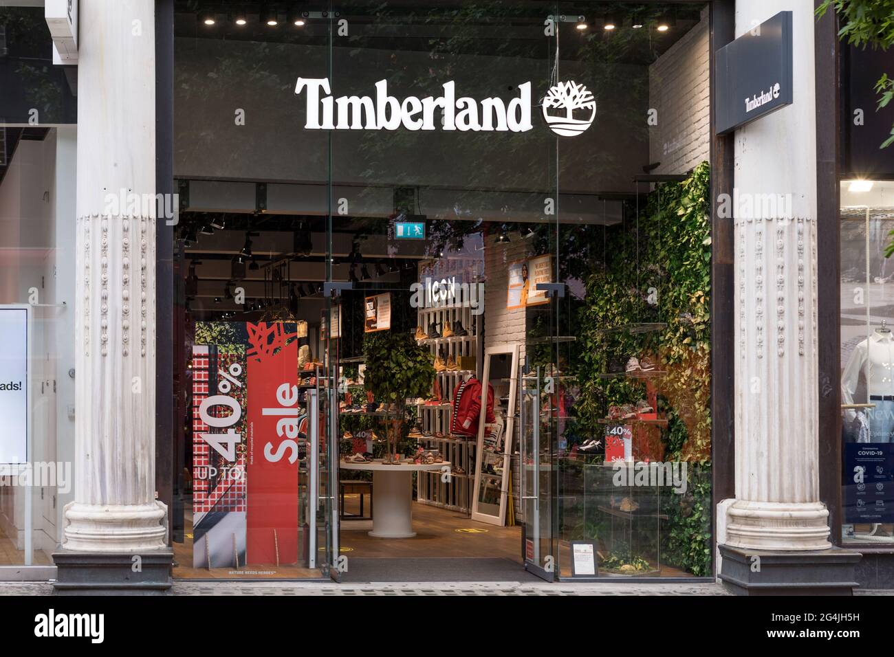 Timberland logo is seen at one of their stores on Oxford Street in London.  (Photo by Belinda Jiao / SOPA Images/Sipa USA Stock Photo - Alamy