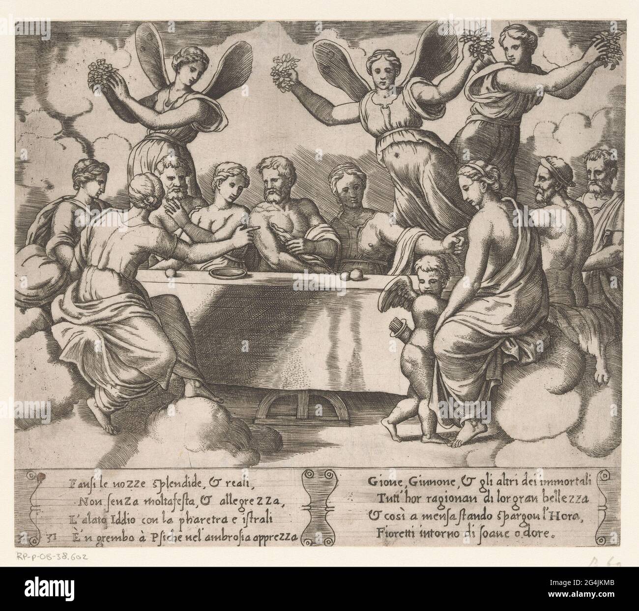 Wedding of Amor and Psyche; Story of Amor and Psyche. Banquet during the  Amor's wedding and psyche. Around a long table are Amor and Psyche with a  number of other gods. On