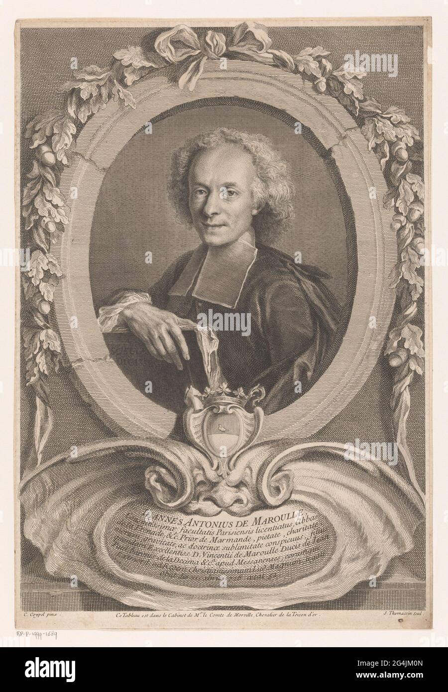 Portrait of Joannes Antonius de Maroulle in oval list with garland