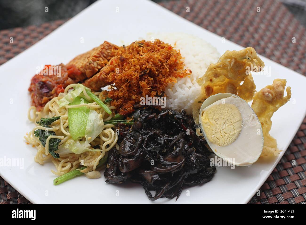 delicious stir fried squid with black ink sauce Stock Photo