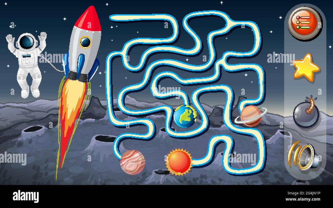 Maze game with space theme template illustration Stock Vector Image ...