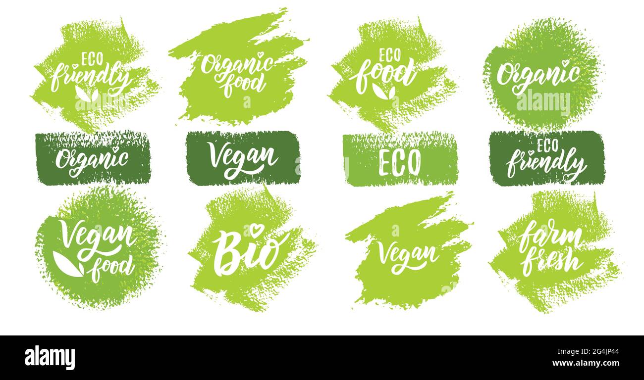 Organic food hand lettering text set for logo or label. Element for ...