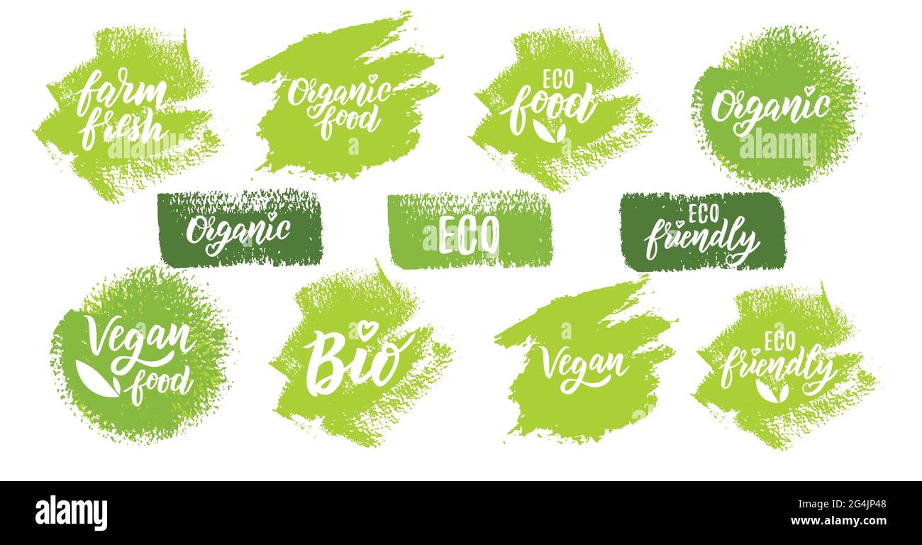 Organic food hand lettering text set for logo or label. Element for ...