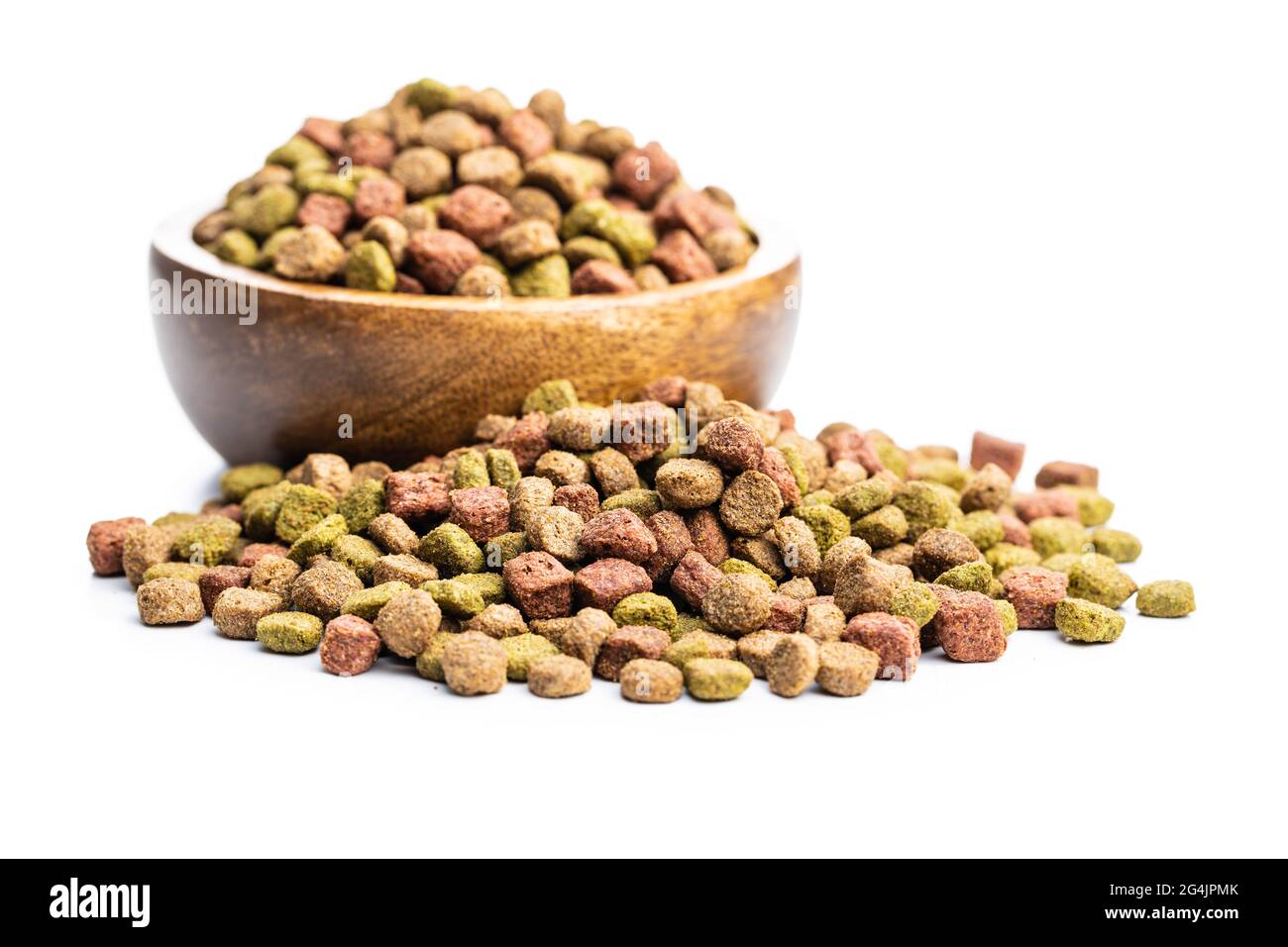 Dry kibble animal food. Dried food for cats or dogs isolated on white