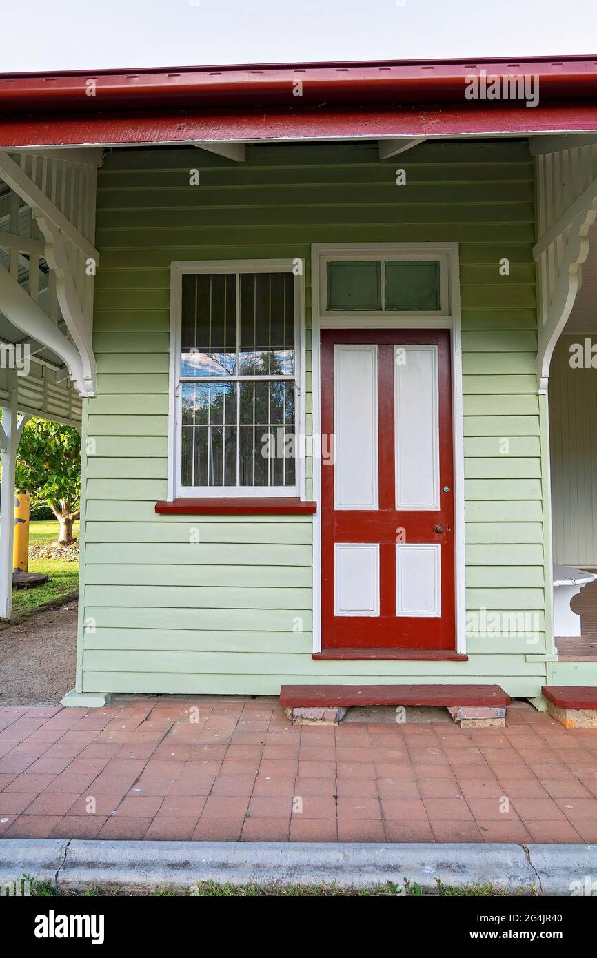 Entry door to an old railway train station converted into a cottage ...