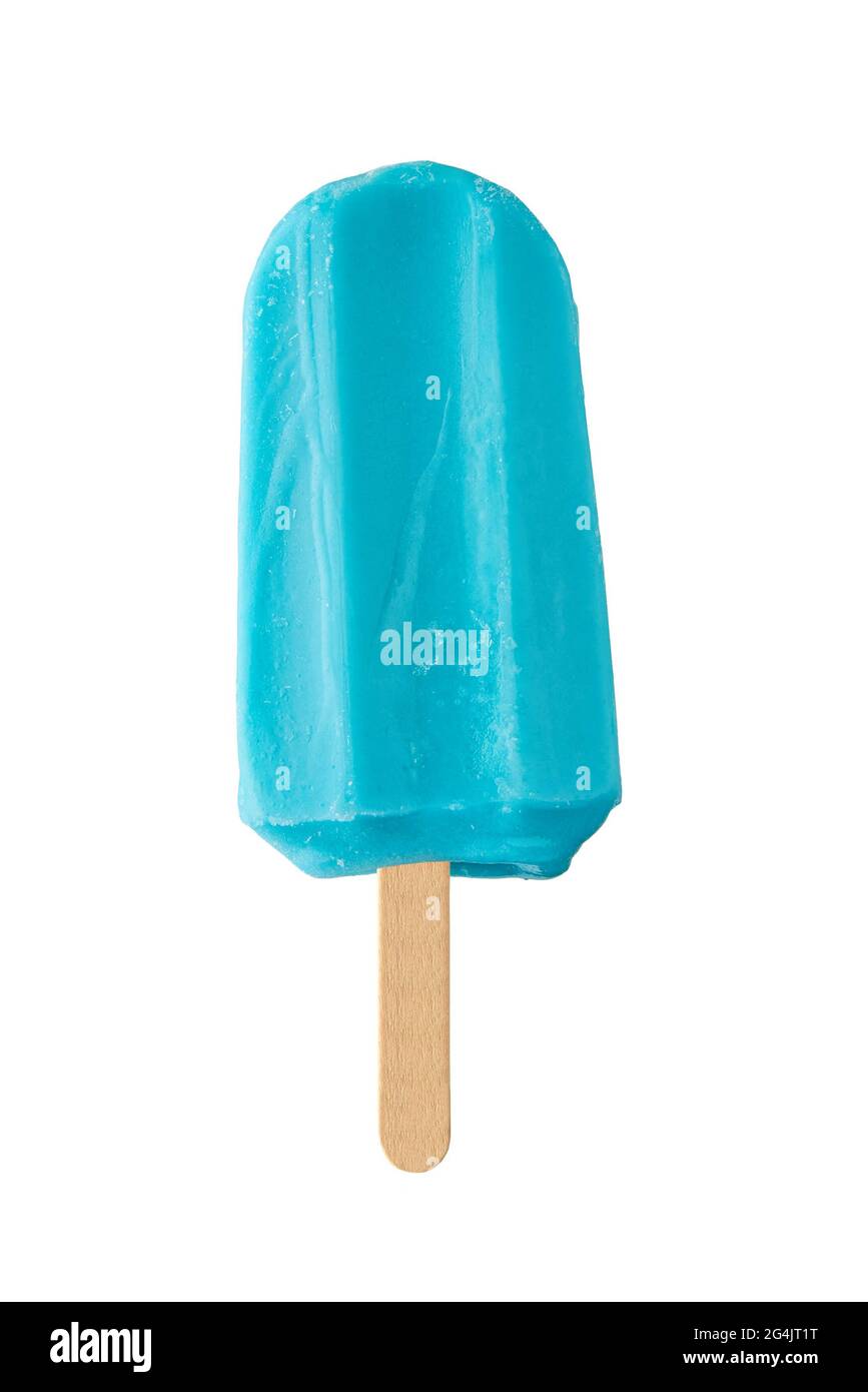 Blue ice cream on isolated on white background. Fresh frozen ice popsicle. Summer food Stock Photo