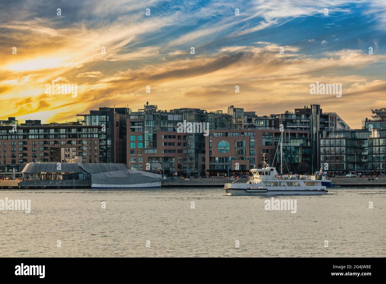 Oslo Norway, sunset city skyline at harbour Stock Photo
