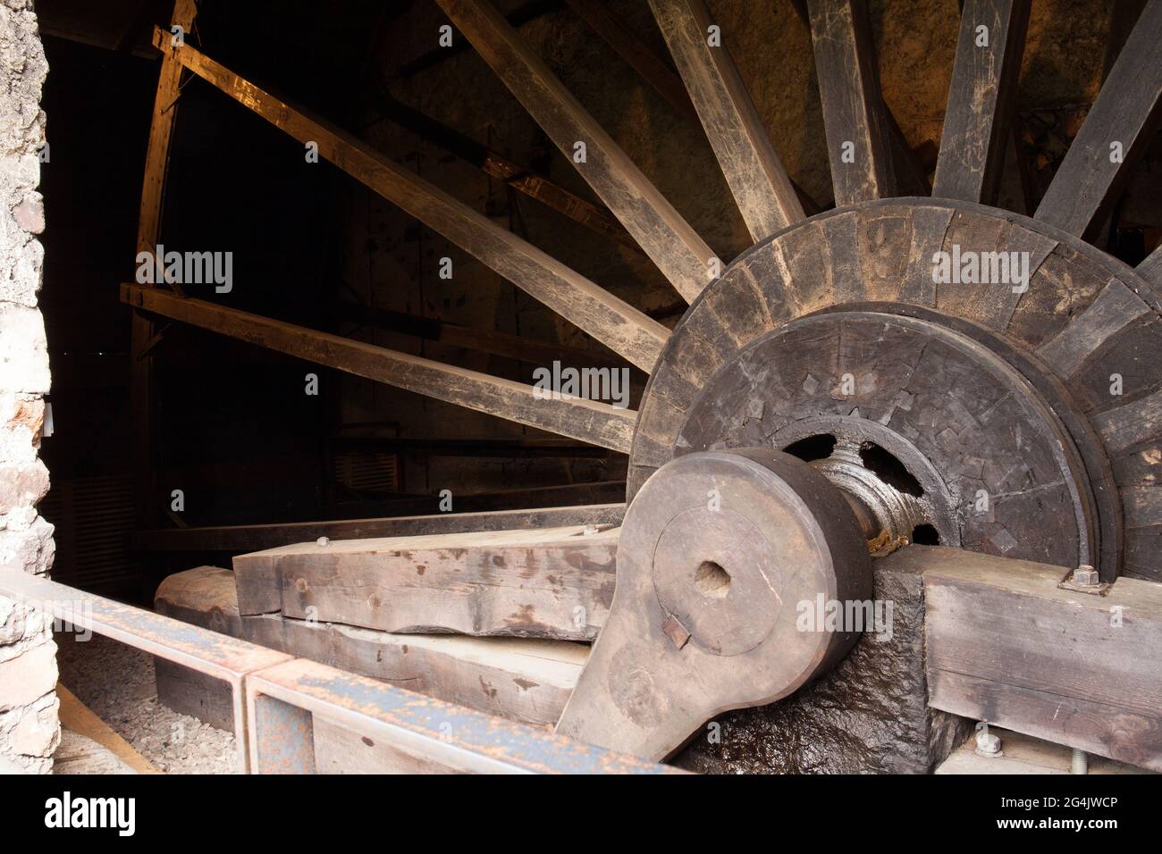 PERSHYTTAN, SWEDEN ON MAY 18, 2021. View of the old smeltery, Iron foundry. Transmission equipment. Editorial use. Stock Photo