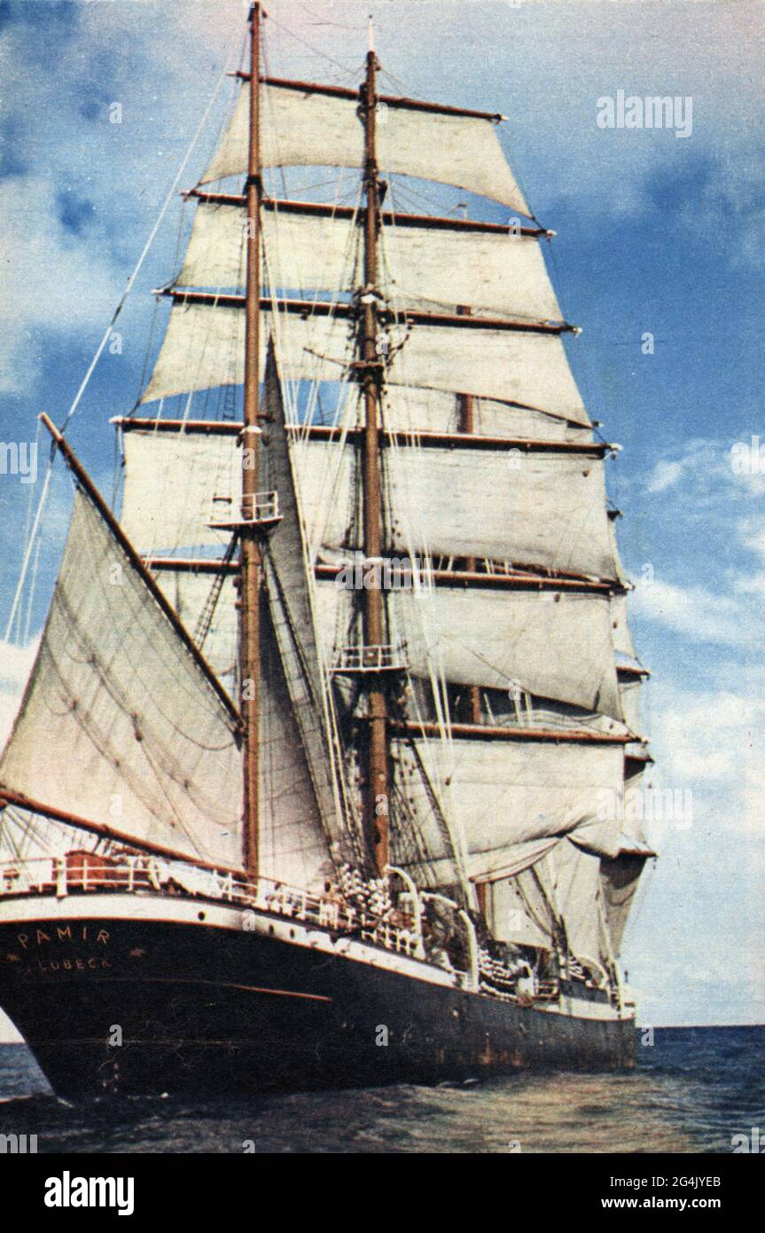 transport / transportation, navigation, sailing ships, sail training ship 'Pamir', ADDITIONAL-RIGHTS-CLEARANCE-INFO-NOT-AVAILABLE Stock Photo