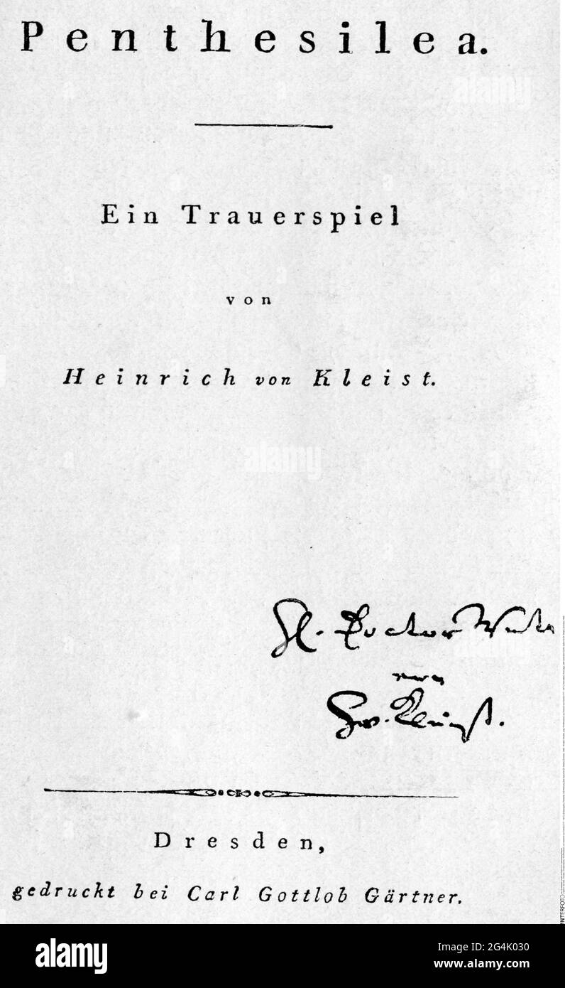 theatre / theater, play, 'Penthesilea', by Heinrich von Kleist (1777 - 1811), first edition, front page, ARTIST'S COPYRIGHT HAS NOT TO BE CLEARED Stock Photo