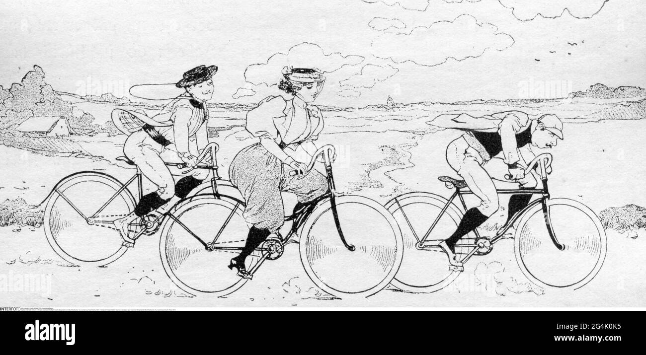 transport / transportation, bicycles, caricature, race, based on lithograph by Albert Guillaume, ARTIST'S COPYRIGHT HAS NOT TO BE CLEARED Stock Photo