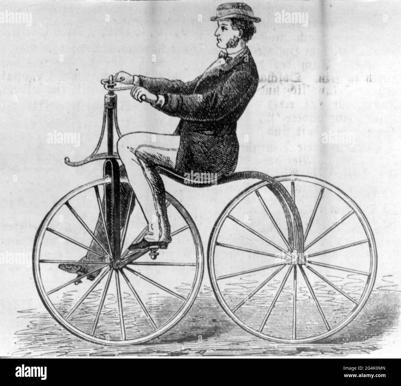 transport / transportation, bicycles, Hanton's improved velocipede, wood engraving, 'Illustrierte Zeitung', ARTIST'S COPYRIGHT HAS NOT TO BE CLEARED Stock Photo