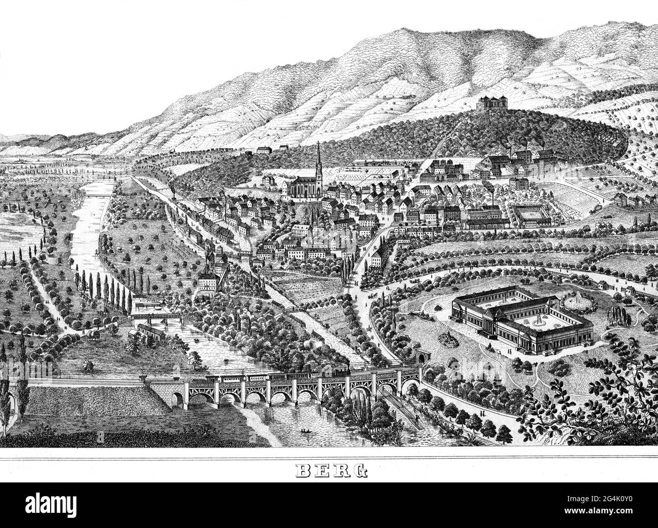 geography / travel, Germany, cities and communities, Berg (Stuttgart), view, lithograph, ARTIST'S COPYRIGHT HAS NOT TO BE CLEARED Stock Photo