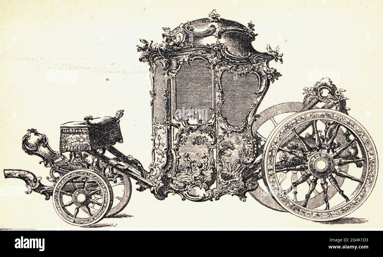 transport / transportation, coach, pomp carriage from the 18th century, wood engraving, Germany, ARTIST'S COPYRIGHT HAS NOT TO BE CLEARED Stock Photo