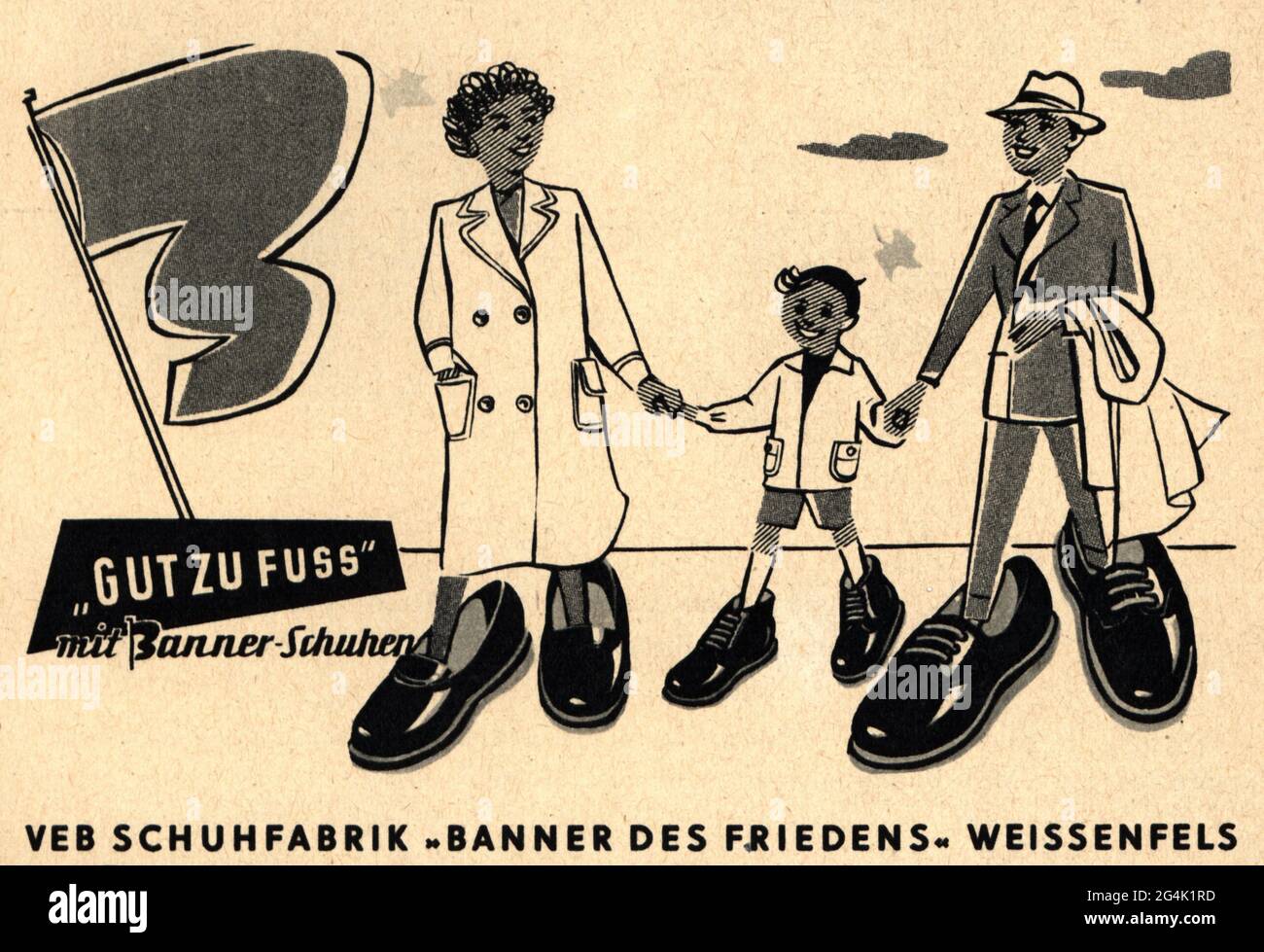 advertising, shoes, Banner-Schuhe, VEB Schuhfabrik 'Banner des Friedens', Weissenfels, advertisement, ADDITIONAL-RIGHTS-CLEARANCE-INFO-NOT-AVAILABLE Stock Photo