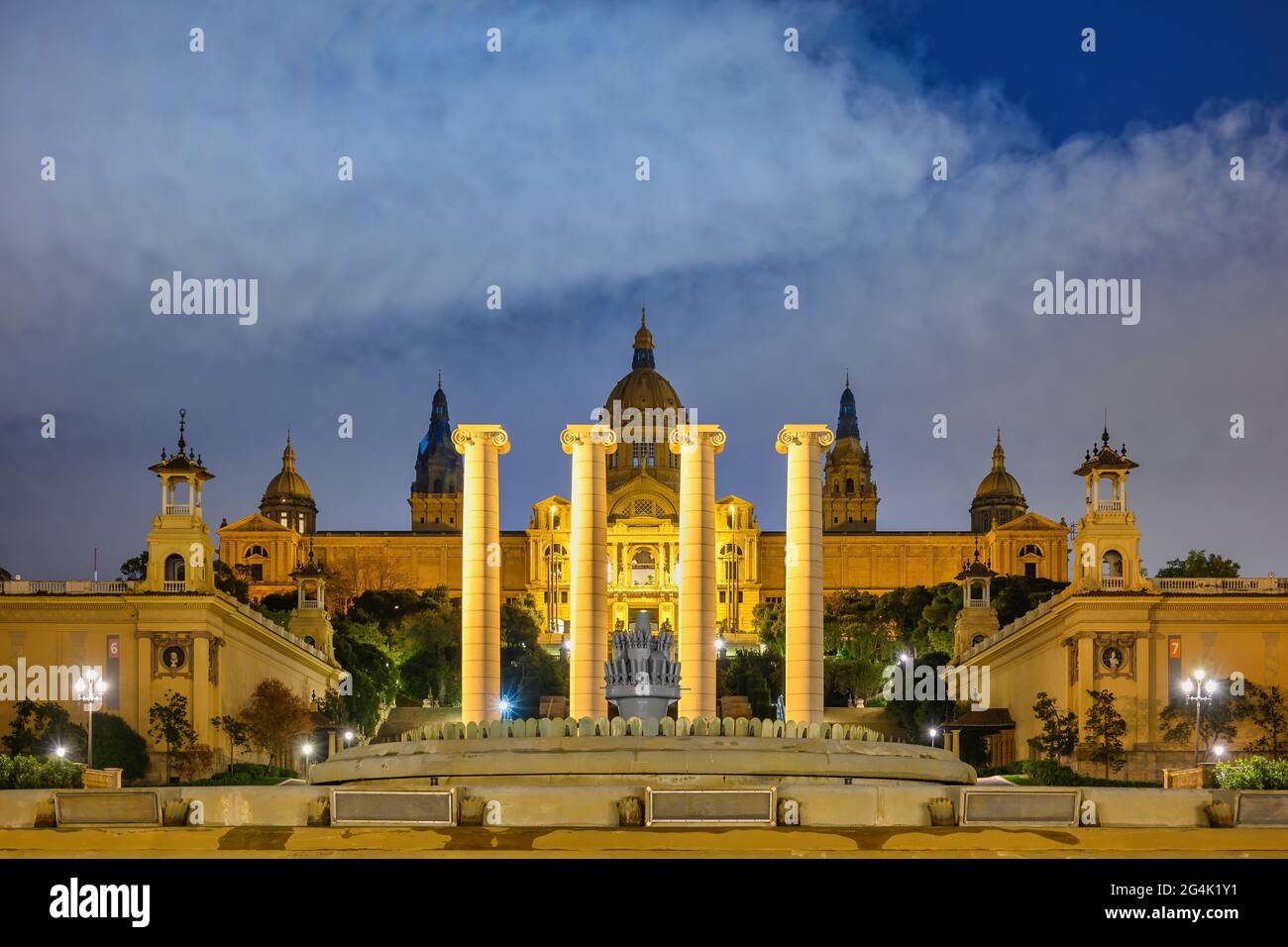 Barcelona Spain, night city skyline at National Art Museum of Catalonia empty nobody Stock Photo