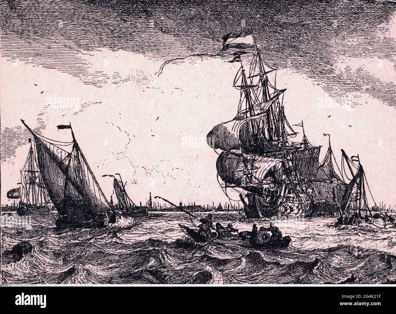transport / transportation, navigation, pirates, Dutch privateer, etching, 17th century, ARTIST'S COPYRIGHT HAS NOT TO BE CLEARED Stock Photo