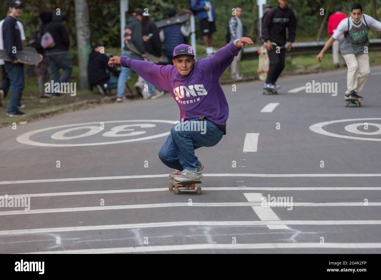 Skaters downhill the "Parque Nacional" main road during the international  World Skateboarding Day in Bogota, Colombia on June 21, 2021 Stock Photo -  Alamy