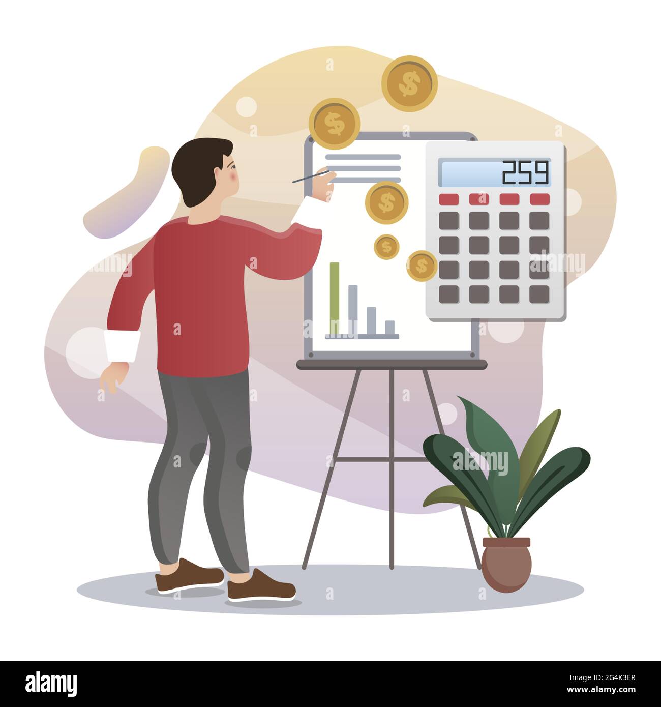 Budget Planing. Isolated flat style colored illustration. Marketing solution. Accounting costs, cost, accounting. Stock Vector
