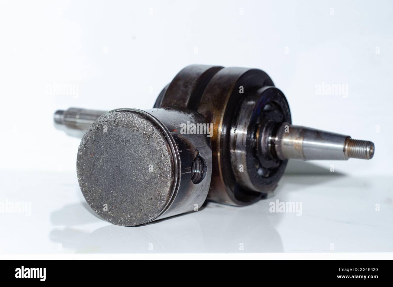 Seizure due to overheating mainly piston crown isolated on a white