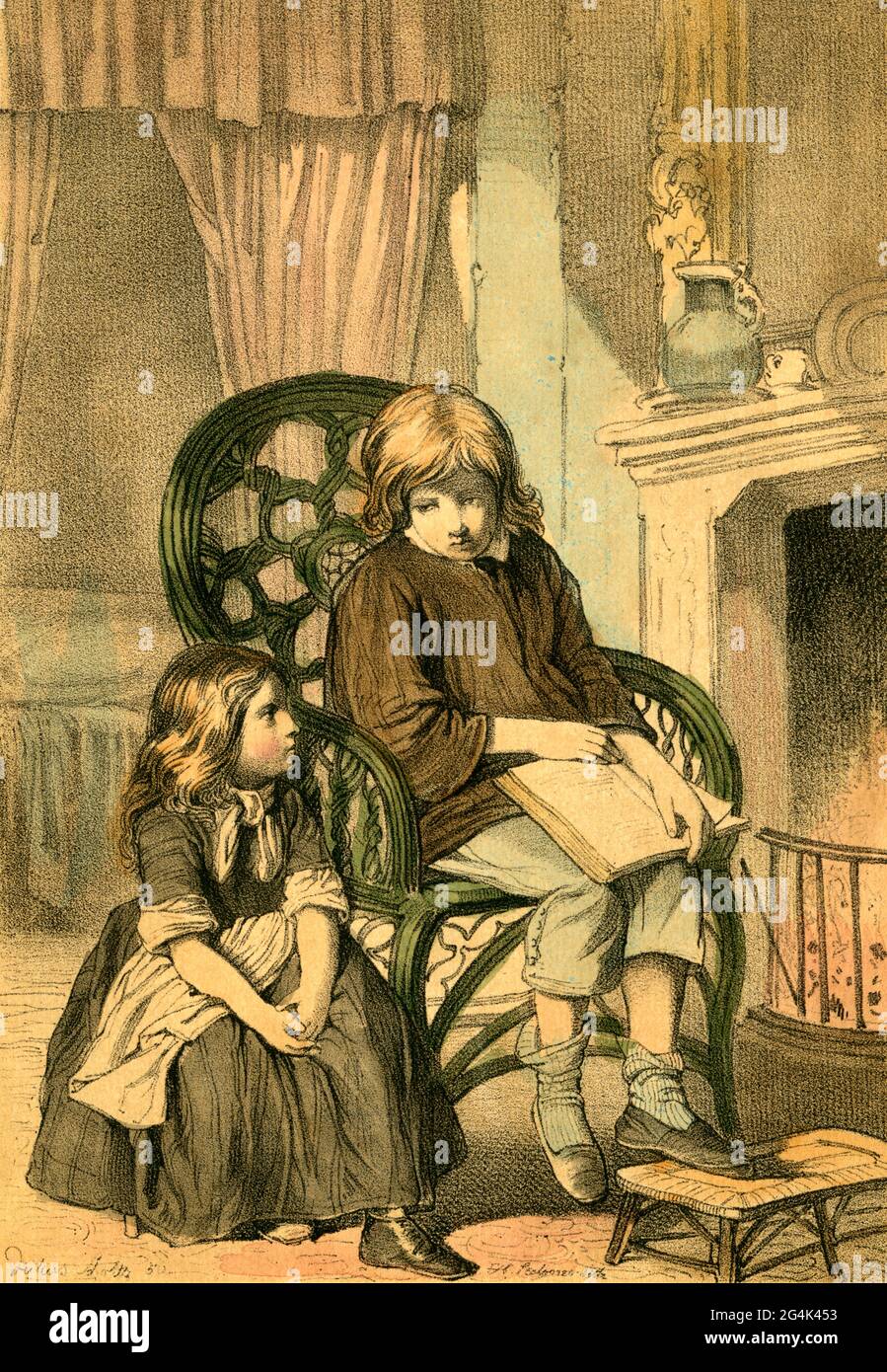 Saxony, Dresden, ' The siblings ', coloured illustration from: '' Die Geschwister' (the siblings), ADDITIONAL-RIGHTS-CLEARANCE-INFO-NOT-AVAILABLE Stock Photo