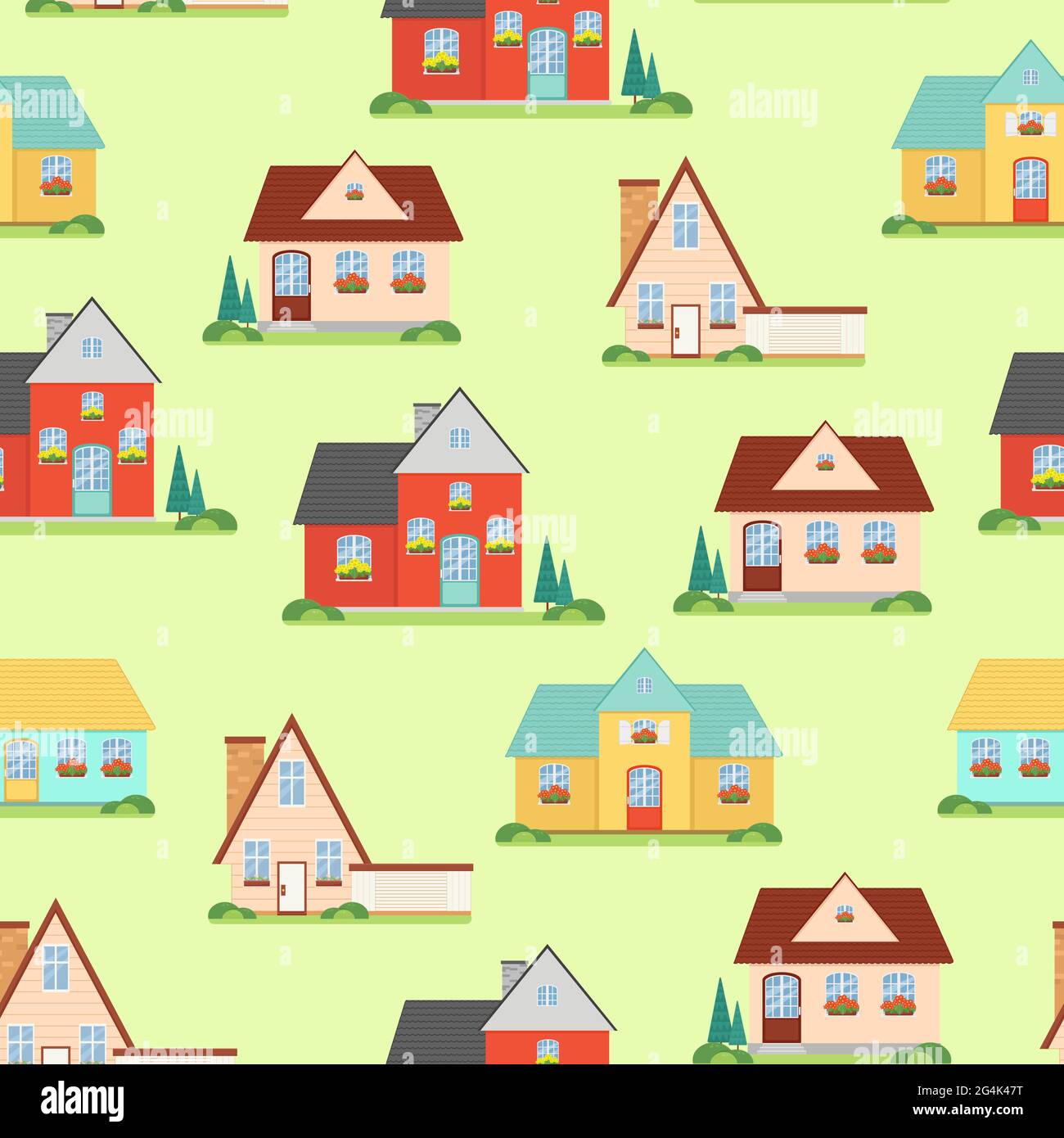 Seamless pattern with houses, sweet home, vector illustration in flat style Stock Vector