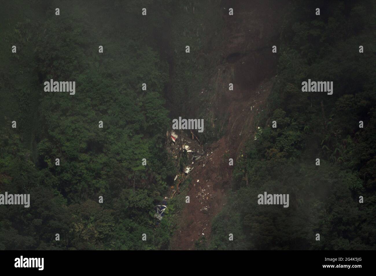 Mount Salak, West Java, Indonesia. May 11, 2012. Sukhoi Superjet 100 (SSJ-100) crash site. Stock Photo