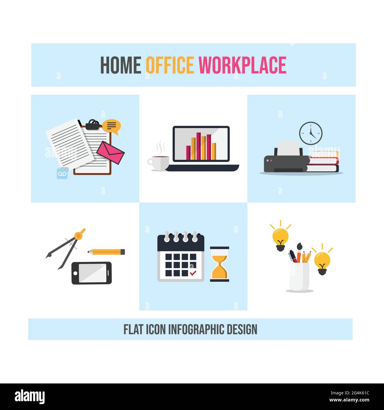 Home office modern flat design icon infographic image vector. Work from home vector icon flat design for infographic and website template Stock Vector