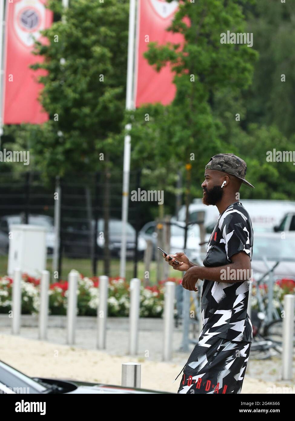 Antwerp's Didier Lamkel Ze arrives for the first training session for the new season 2021-2022 of Jupiler Pro League first division soccer team Royal Stock Photo