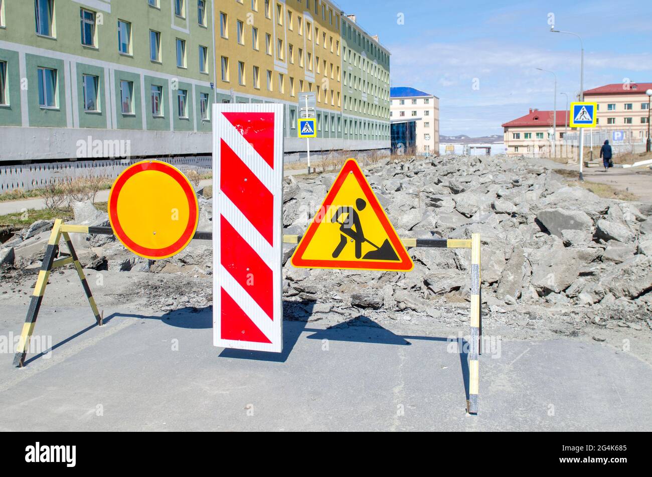 Road signs at the construction site Stock Photo - Alamy