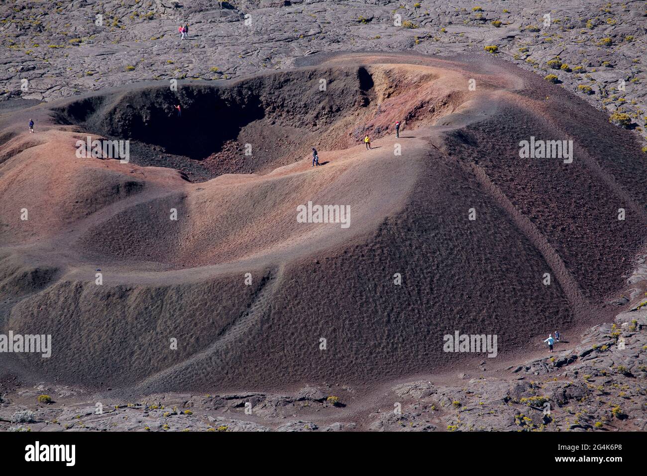 Reunion, “Piton de la Fournaise” volcano: the small volcanic crater Formica Leo viewed from the “Pas de Bellecombe” mountain pass Stock Photo